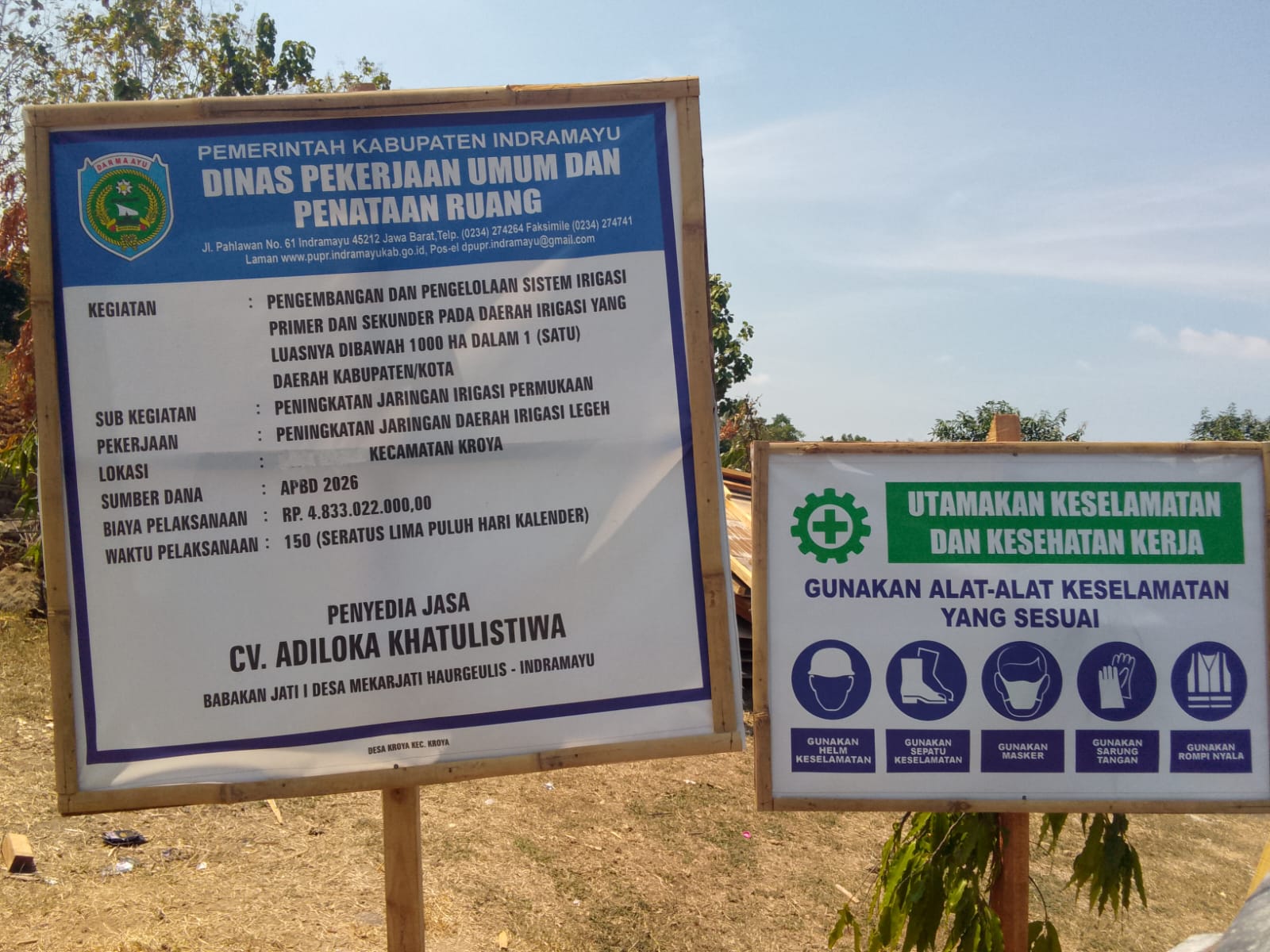 Papan Proyek CV Adi dengan Anggaran Rp4.833.022.000 dari APBD Kabupaten Indramayu Tahun 2026
